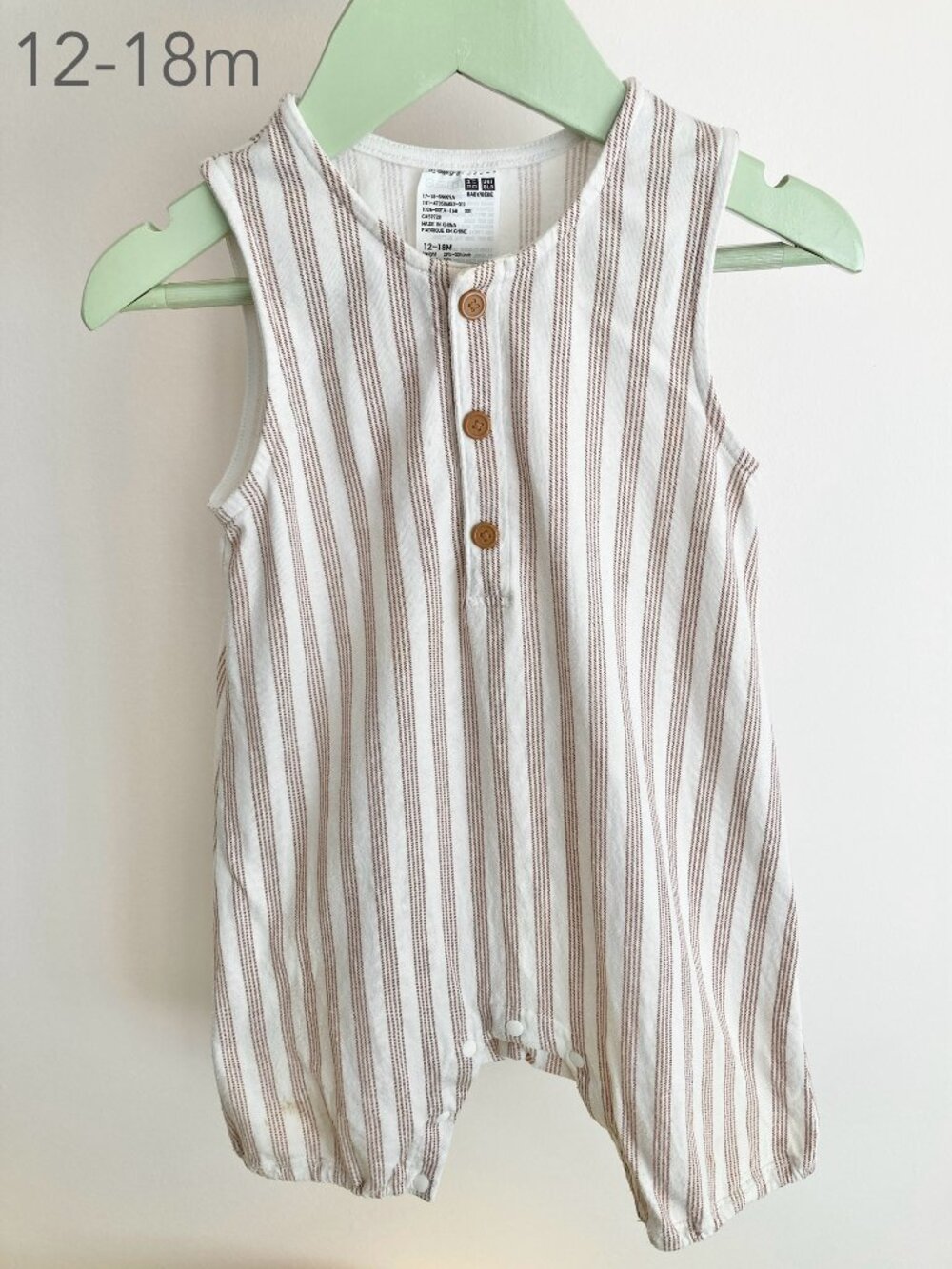 (🎨$3 PLAY) Uniqlo 12-18 Months Baby Toddler Stripe Sleeveless Romper Jumpsuit